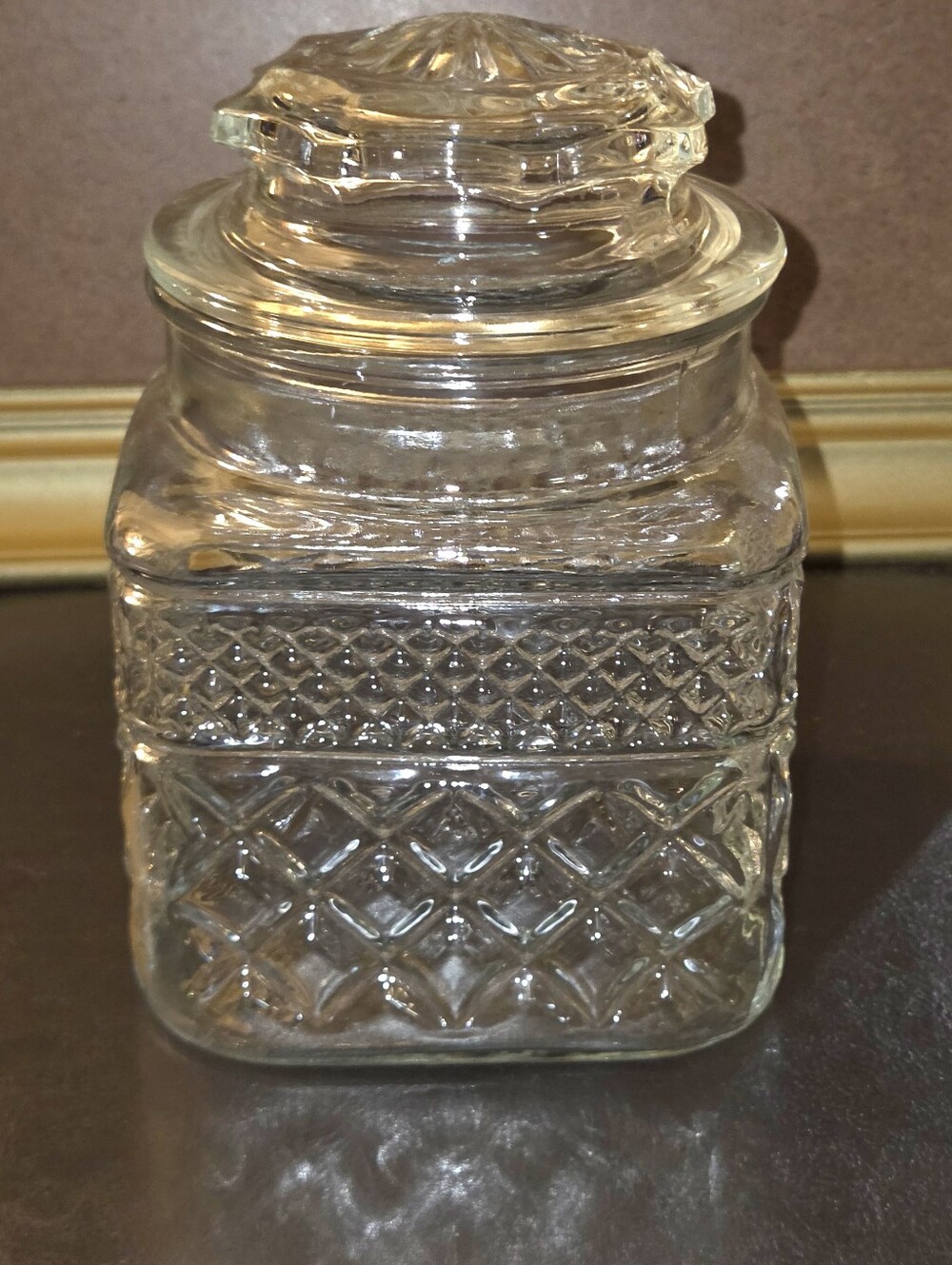 Vintage Anchor Hocking Wexford Clear Medium Canister Jar w/ Lid 6 1/2" Tall